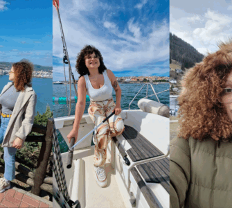 Montagem de fotos dos entrevistados em momentos de descontração no exterior.