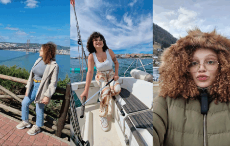 Montagem de fotos dos entrevistados em momentos de descontração no exterior.