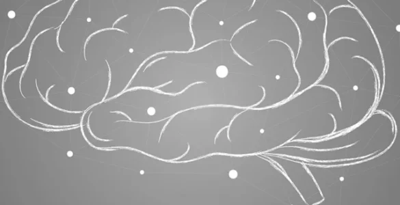Mão sustentando um cérebro desenhado com conexões, simbolizando inteligência ou neuromarketing.
