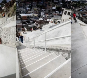 Montagem de imagens de terrenos desnivelados e com possíveis riscos de deslizamentos em Olinda.