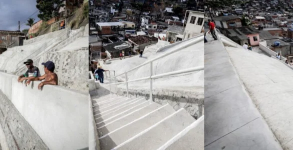 Montagem de imagens de terrenos desnivelados e com possíveis riscos de deslizamentos em Olinda.