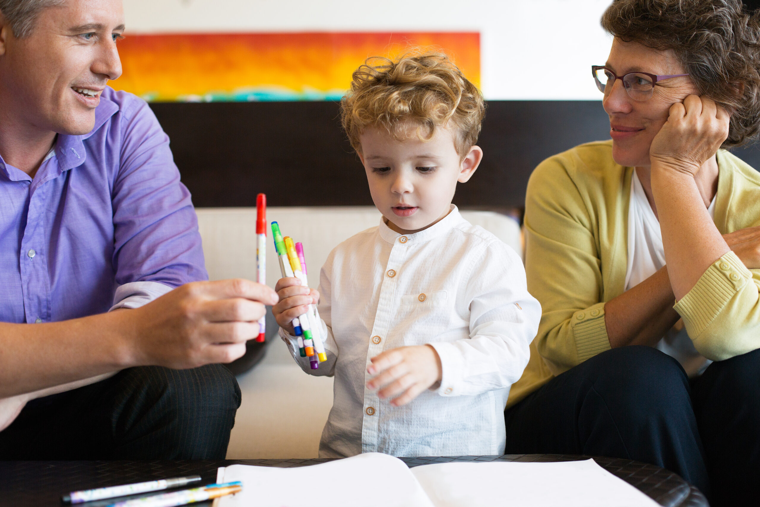 Grandmother, Father and Kid Holding Felt-tip Pens